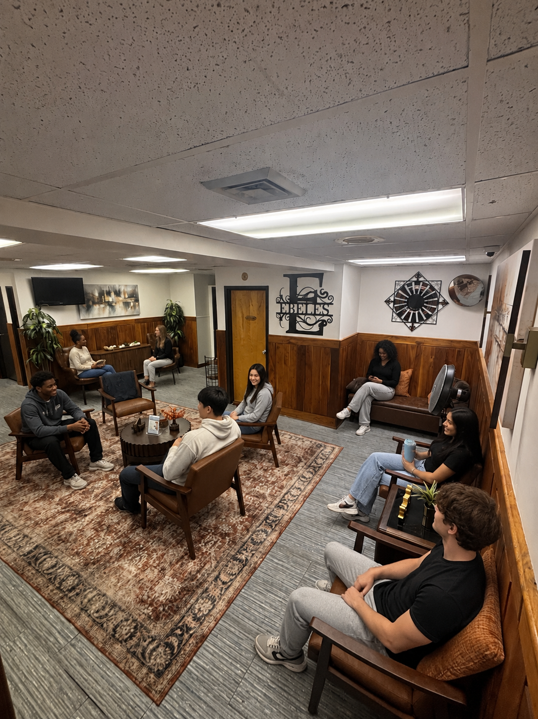 Patients waiting in the lobby of Sky Medical and Rehabilitation in Germantown, Philadelphia